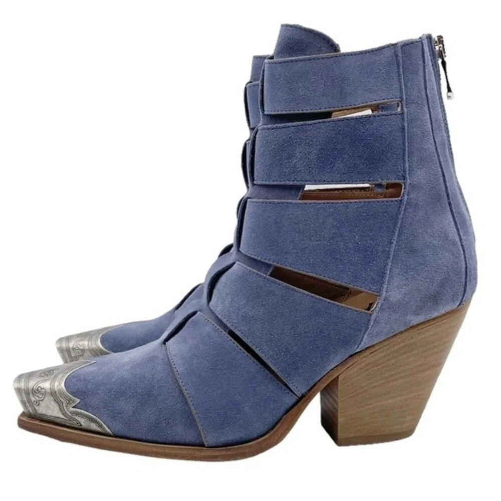 NWT Free People Brayden Fisherman Bootie Boardwalk Blue Suede Size 7.5 In Box
